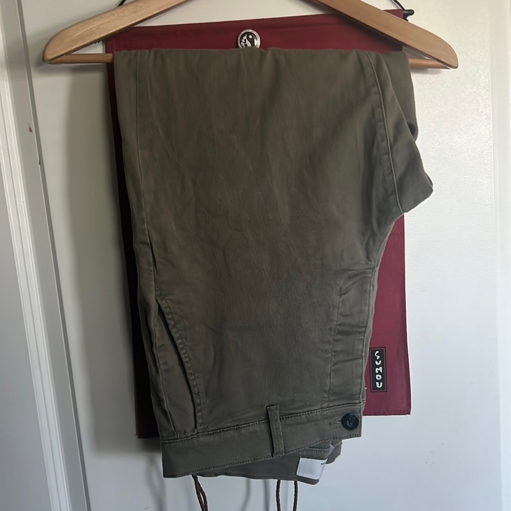 Olive green Top Shop tapered chinos with belt rope